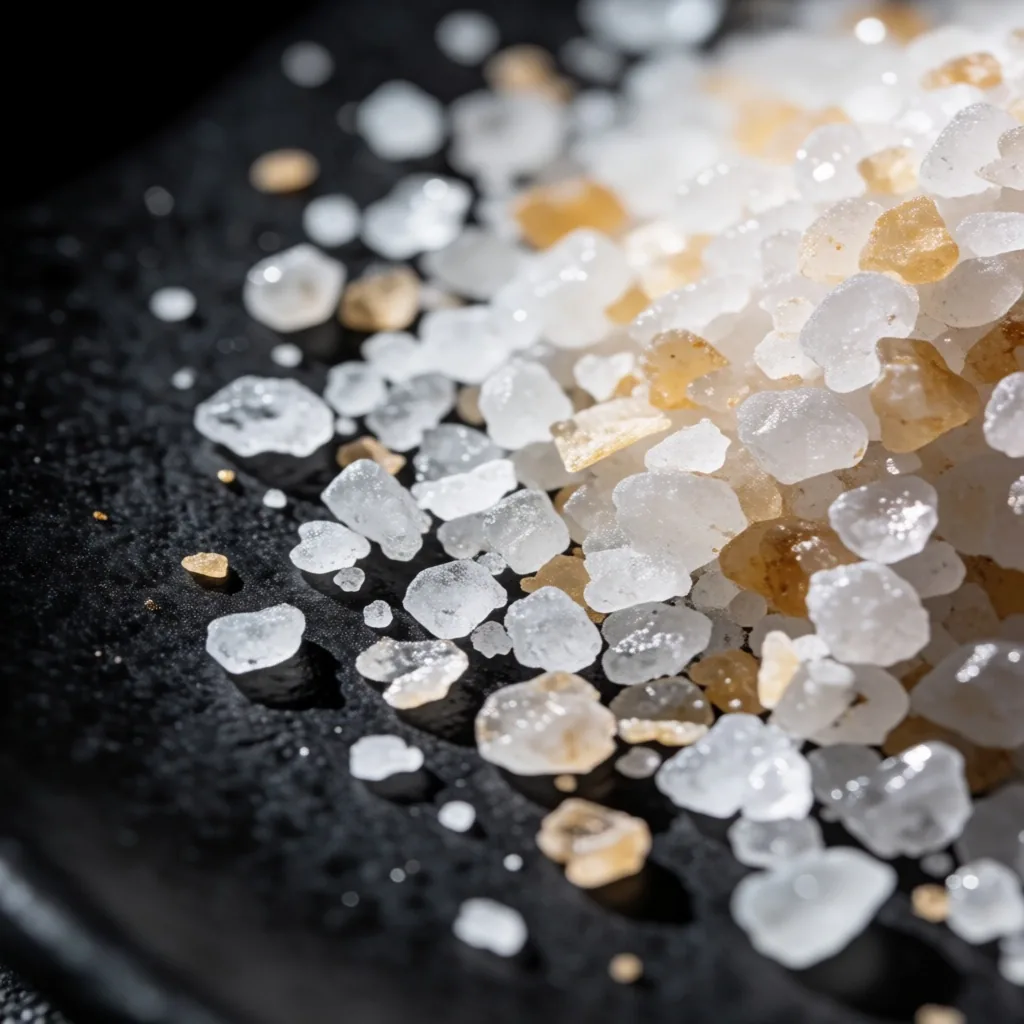 Mineral salt crystals under harsh directional light